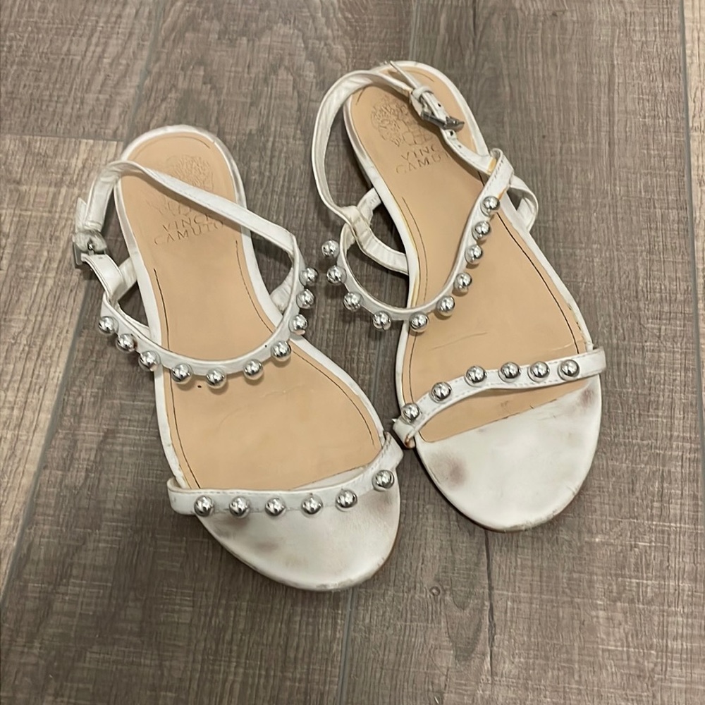 White embellished flat sandals